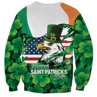 Irish American St Patrick's Day Sweatshirt USA Eagle Leprechaun Hat Shamrock Pattern