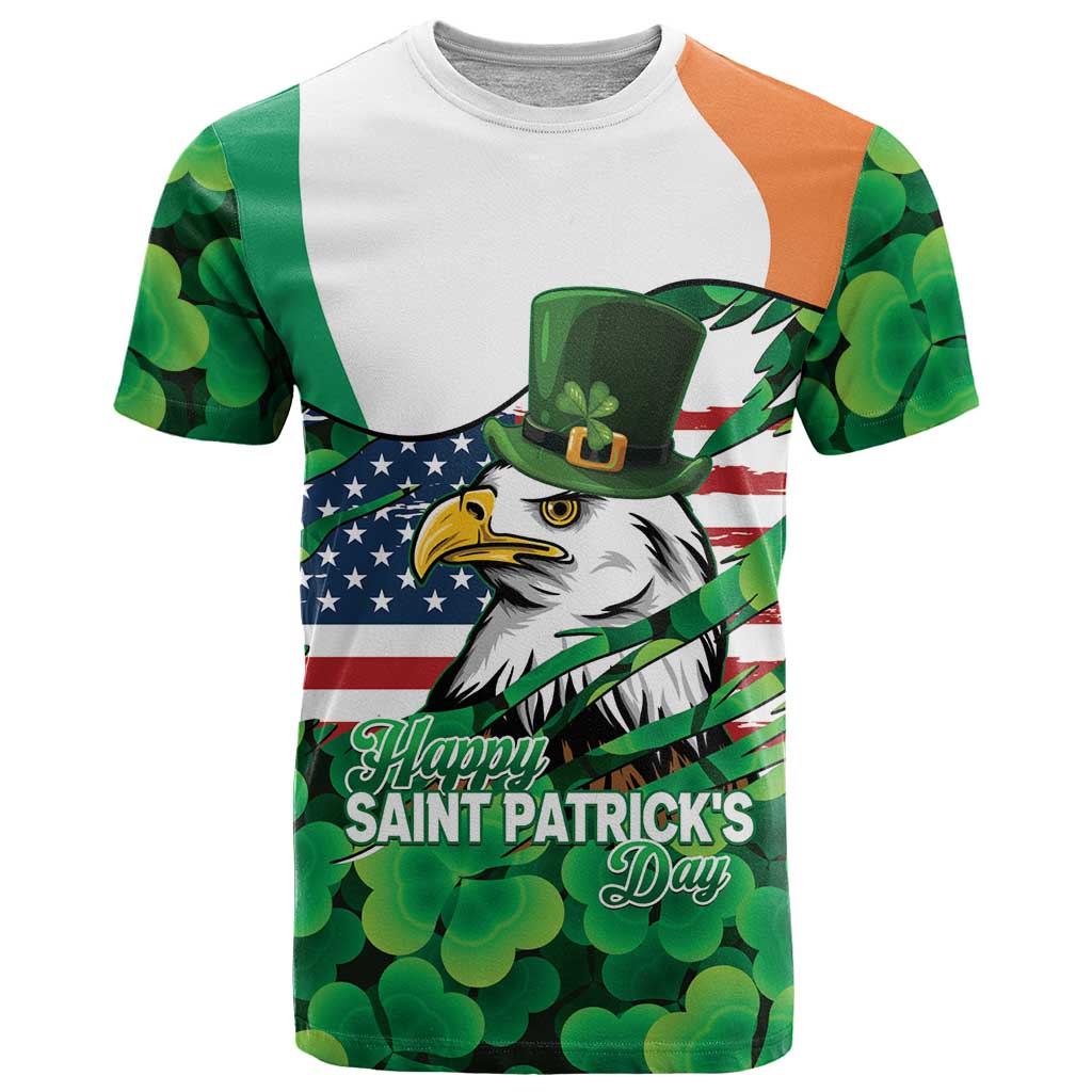 Irish American St Patrick's Day T Shirt USA Eagle Leprechaun Hat Shamrock Pattern