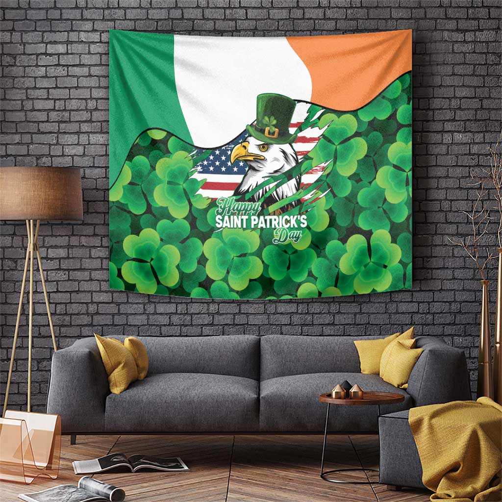 Irish American St Patrick's Day Tapestry USA Eagle Leprechaun Hat Shamrock Pattern