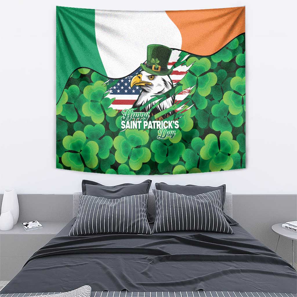 Irish American St Patrick's Day Tapestry USA Eagle Leprechaun Hat Shamrock Pattern