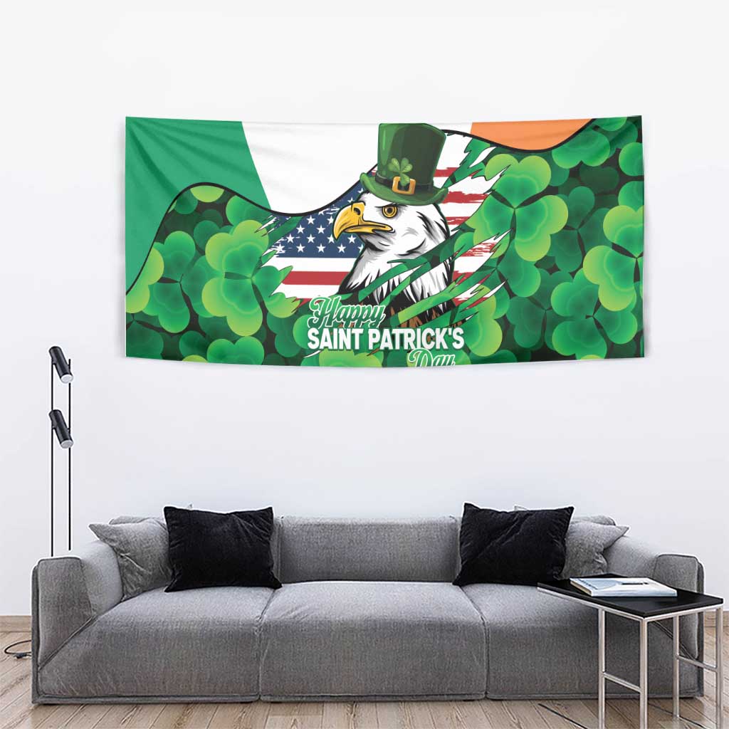 Irish American St Patrick's Day Tapestry USA Eagle Leprechaun Hat Shamrock Pattern