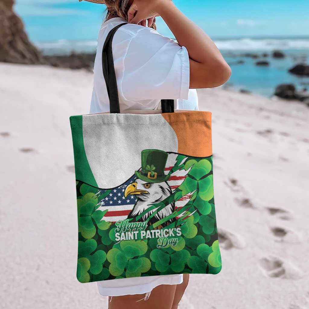 Irish American St Patrick's Day Tote Bag USA Eagle Leprechaun Hat Shamrock Pattern