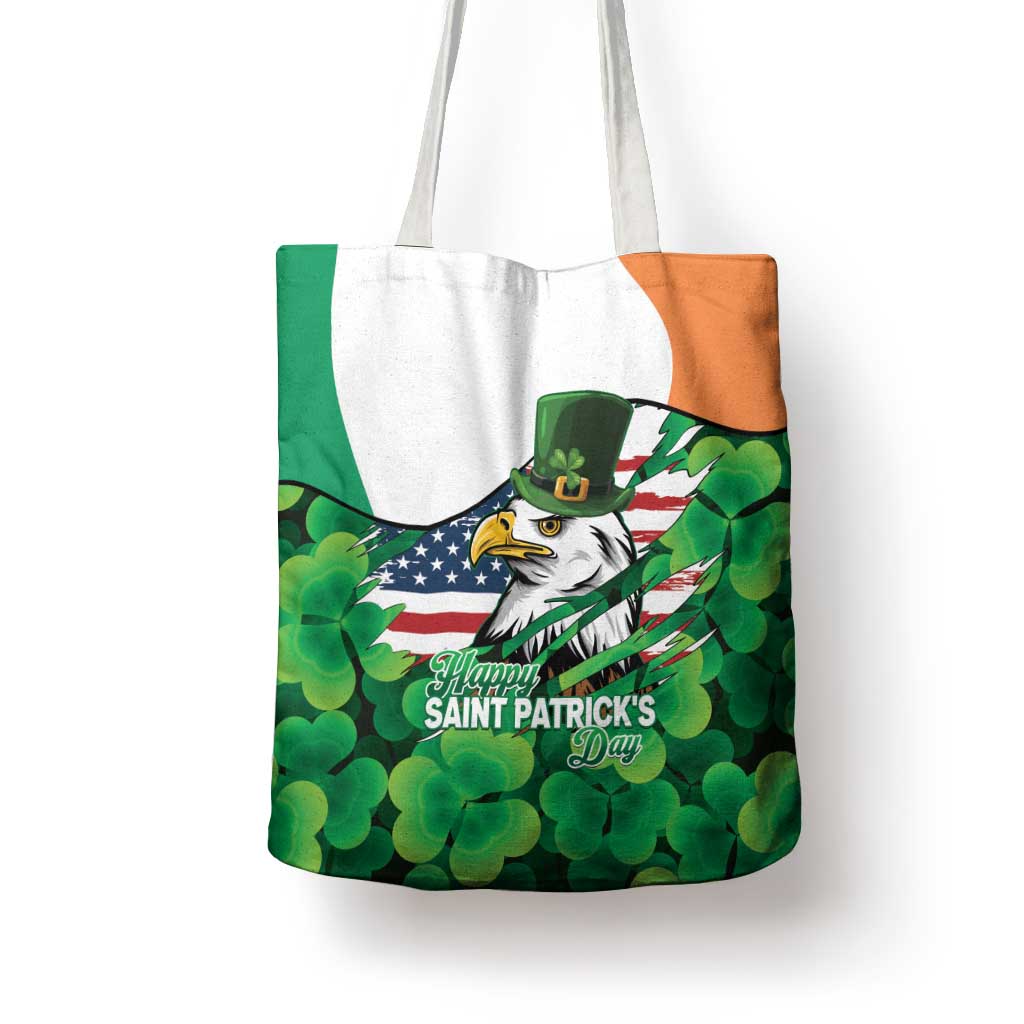 Irish American St Patrick's Day Tote Bag USA Eagle Leprechaun Hat Shamrock Pattern