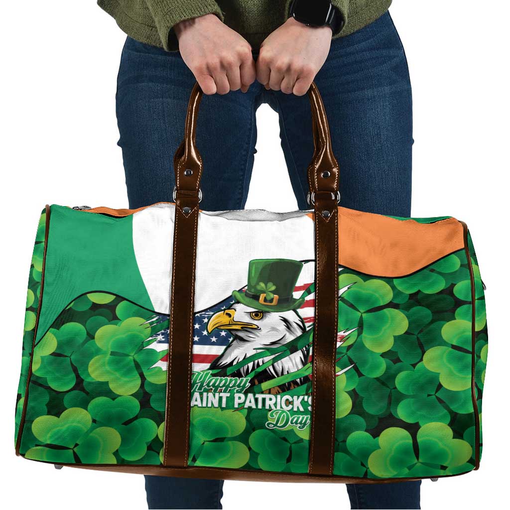 Irish American St Patrick's Day Travel Bag USA Eagle Leprechaun Hat Shamrock Pattern