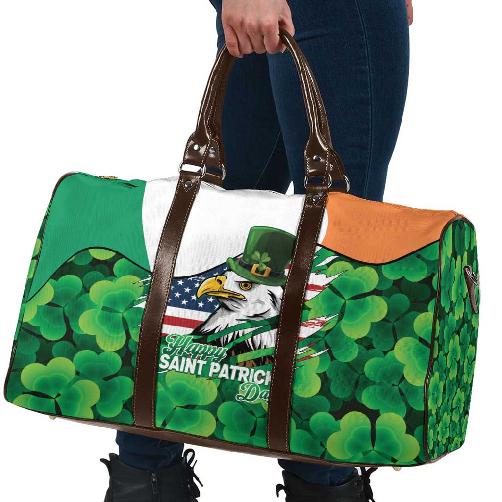 Irish American St Patrick's Day Travel Bag USA Eagle Leprechaun Hat Shamrock Pattern