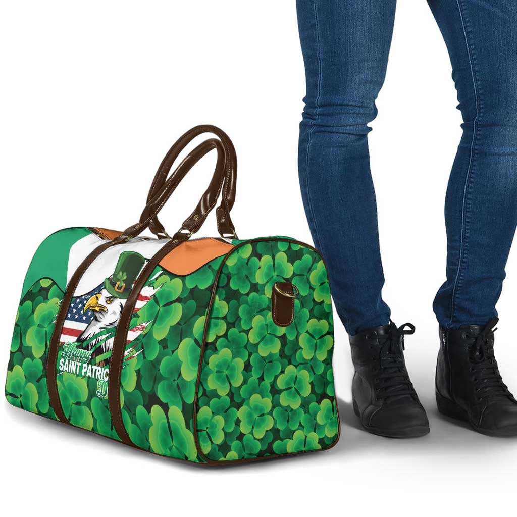 Irish American St Patrick's Day Travel Bag USA Eagle Leprechaun Hat Shamrock Pattern