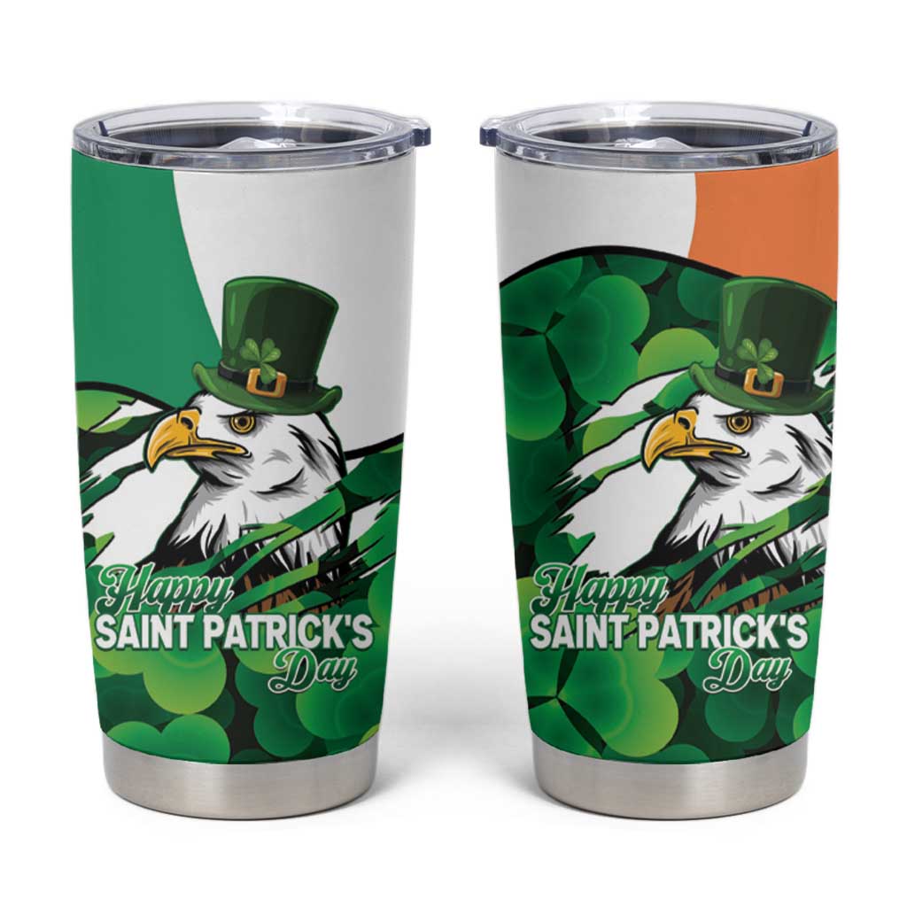Irish American St Patrick's Day Tumbler Cup USA Eagle Leprechaun Hat Shamrock Pattern