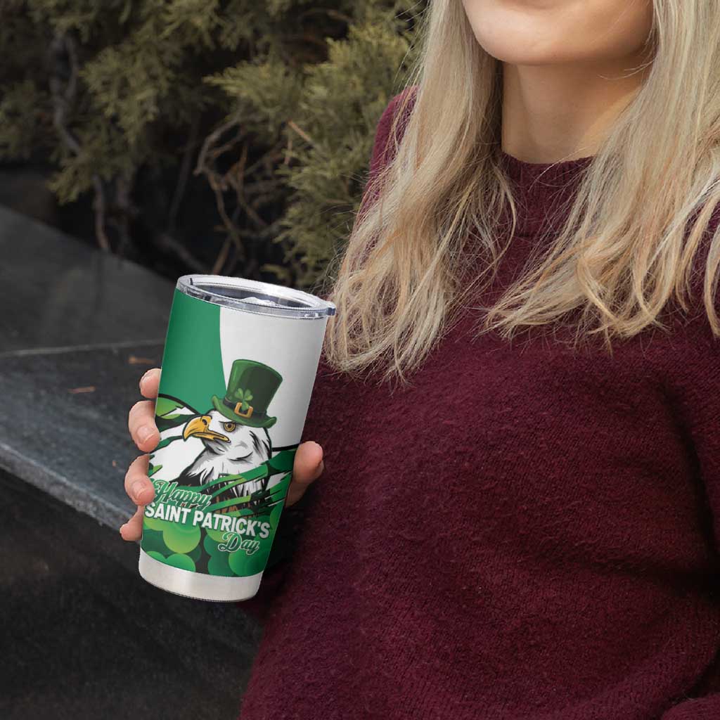 Irish American St Patrick's Day Tumbler Cup USA Eagle Leprechaun Hat Shamrock Pattern