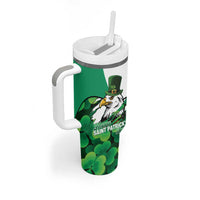Irish American St Patrick's Day Tumbler With Handle USA Eagle Leprechaun Hat Shamrock Pattern