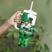 Irish American St Patrick's Day Tumbler With Handle USA Eagle Leprechaun Hat Shamrock Pattern