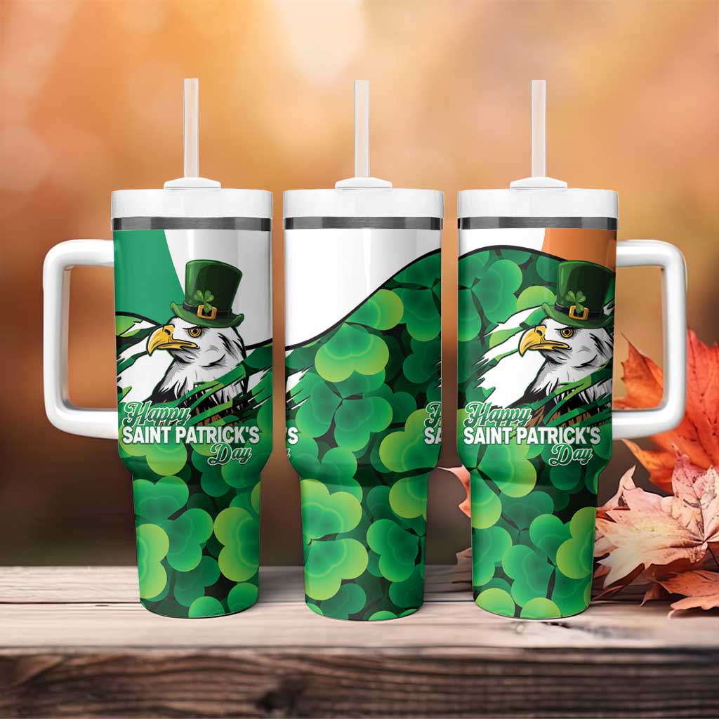 Irish American St Patrick's Day Tumbler With Handle USA Eagle Leprechaun Hat Shamrock Pattern