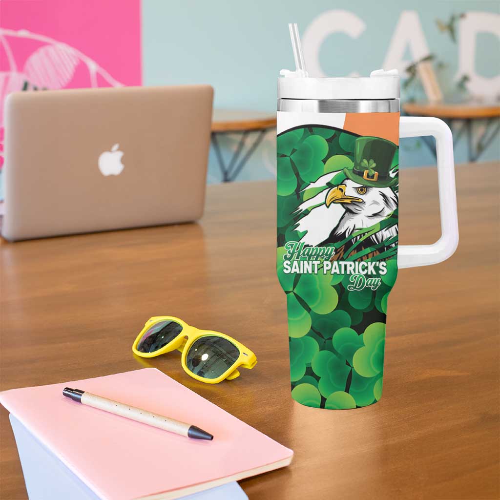 Irish American St Patrick's Day Tumbler With Handle USA Eagle Leprechaun Hat Shamrock Pattern