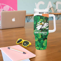 Irish American St Patrick's Day Tumbler With Handle USA Eagle Leprechaun Hat Shamrock Pattern