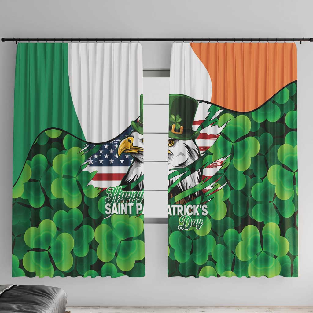 Irish American St Patrick's Day Window Curtain USA Eagle Leprechaun Hat Shamrock Pattern