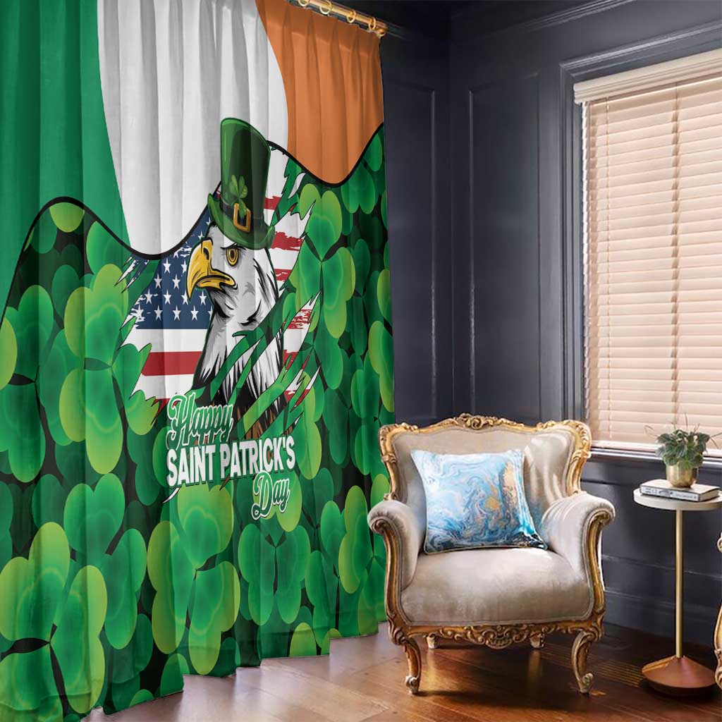 Irish American St Patrick's Day Window Curtain USA Eagle Leprechaun Hat Shamrock Pattern