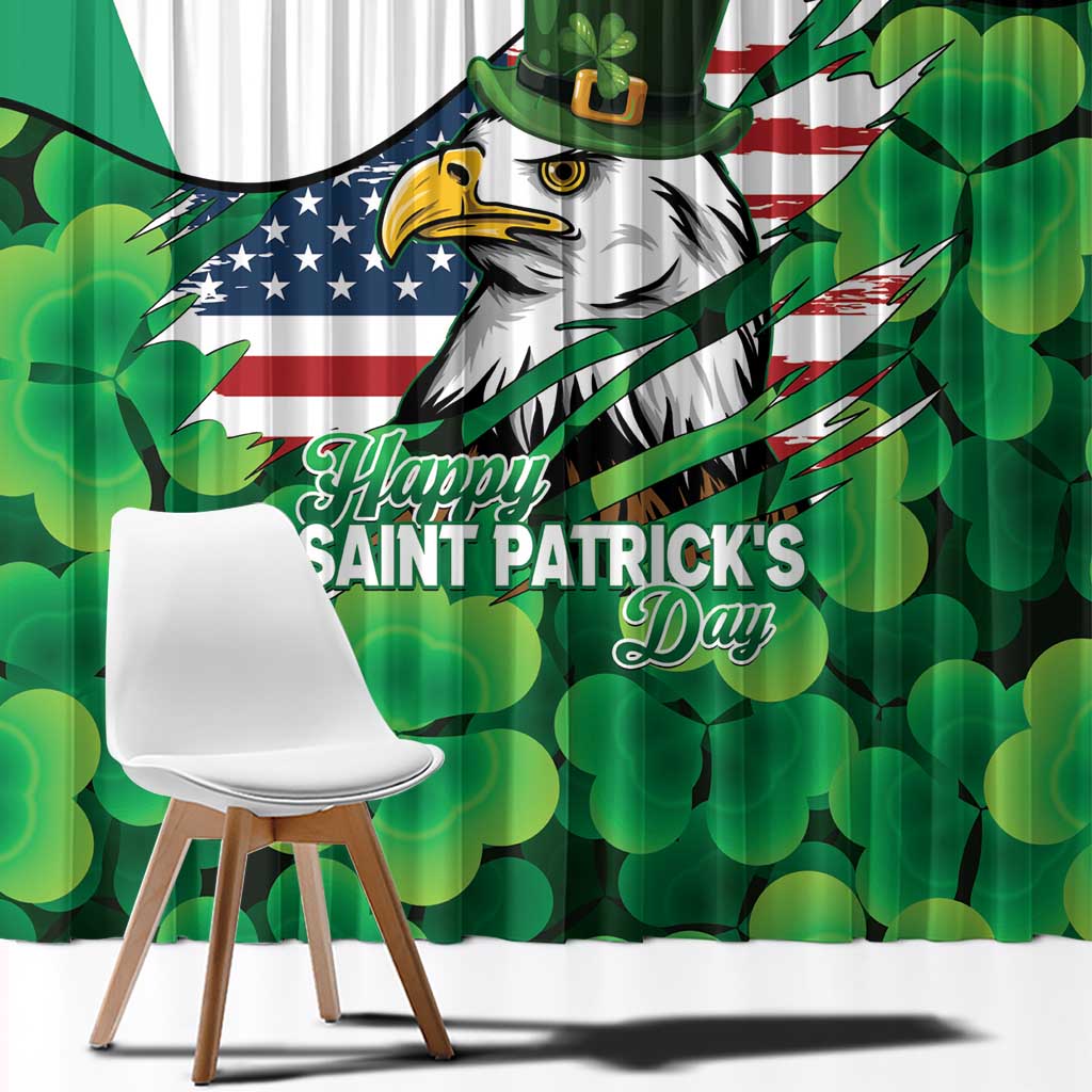 Irish American St Patrick's Day Window Curtain USA Eagle Leprechaun Hat Shamrock Pattern