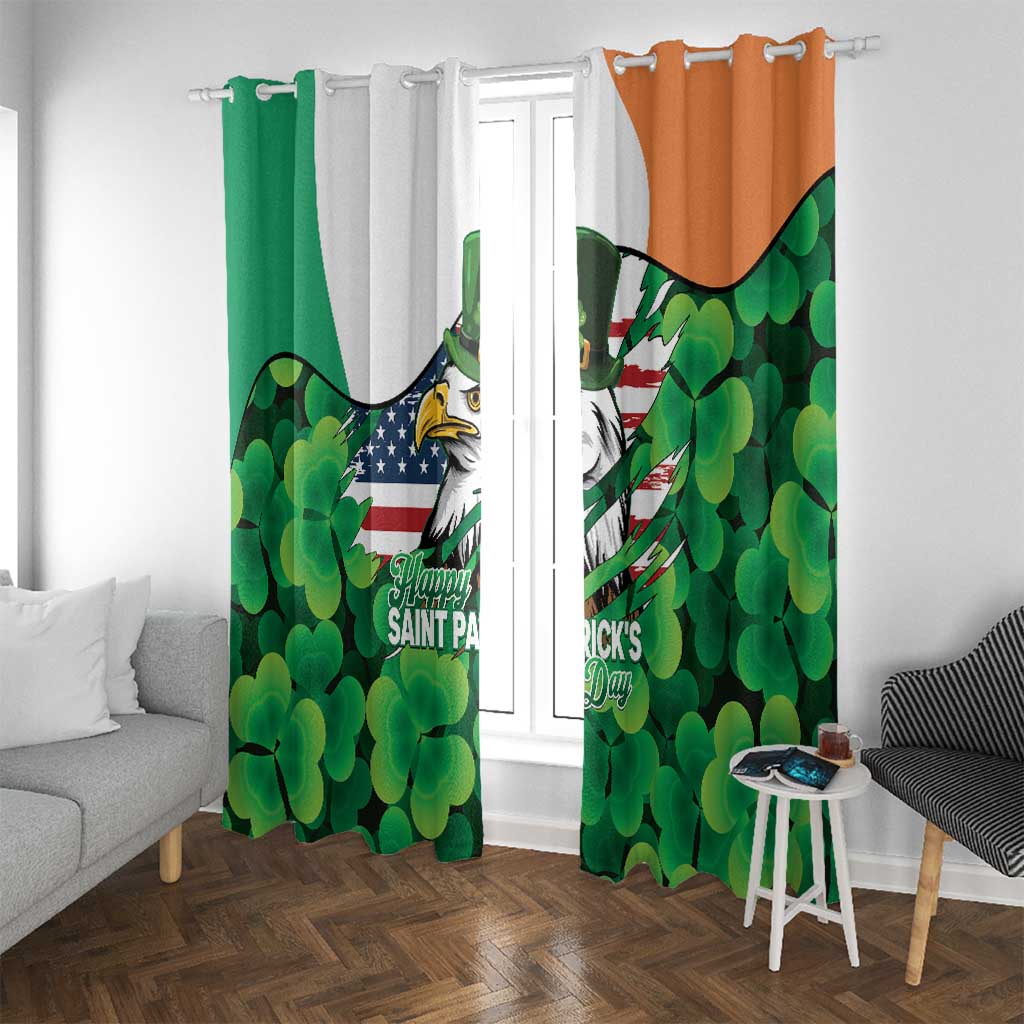 Irish American St Patrick's Day Window Curtain USA Eagle Leprechaun Hat Shamrock Pattern