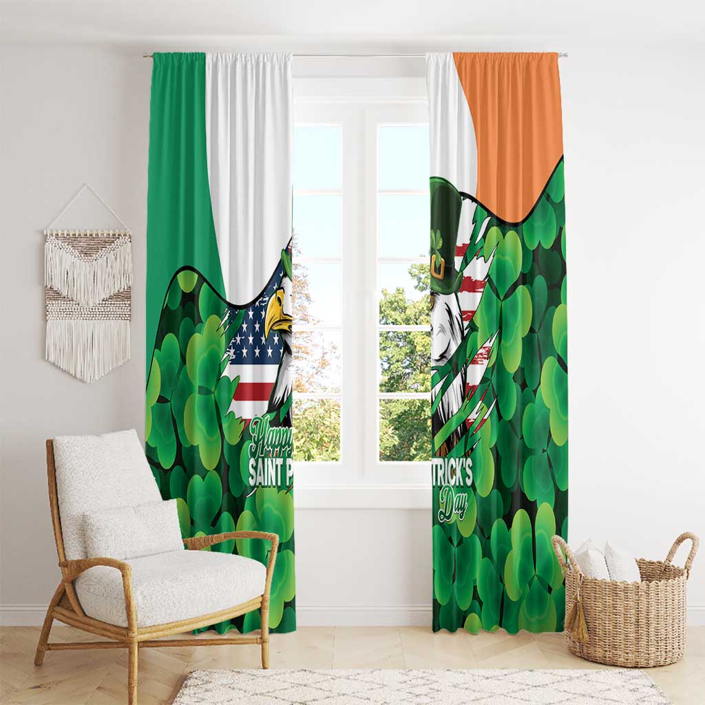 Irish American St Patrick's Day Window Curtain USA Eagle Leprechaun Hat Shamrock Pattern