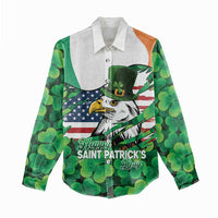 Irish American St Patrick's Day Women Casual Shirt USA Eagle Leprechaun Hat Shamrock Pattern