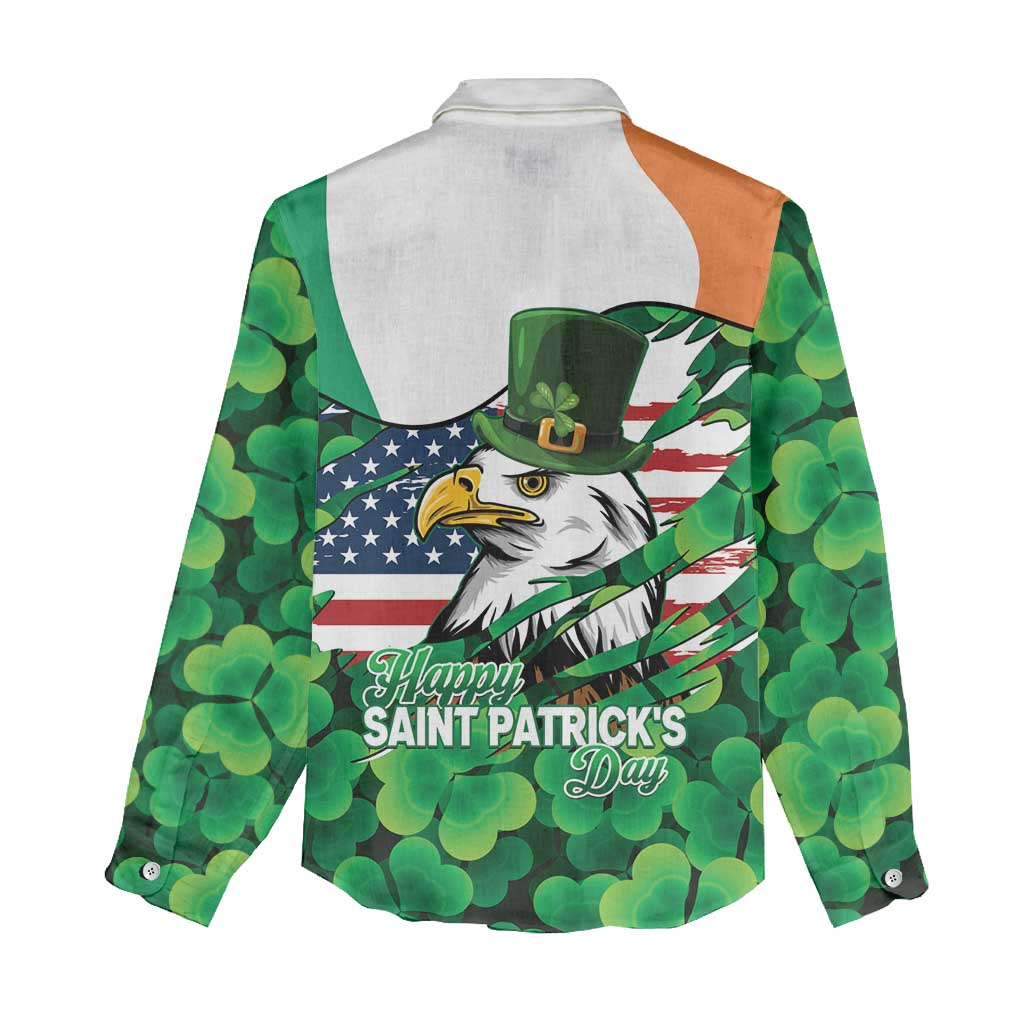Irish American St Patrick's Day Women Casual Shirt USA Eagle Leprechaun Hat Shamrock Pattern