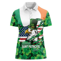 Irish American St Patrick's Day Women Polo Shirt USA Eagle Leprechaun Hat Shamrock Pattern