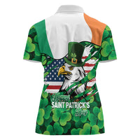 Irish American St Patrick's Day Women Polo Shirt USA Eagle Leprechaun Hat Shamrock Pattern