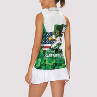 Irish American St Patrick's Day Women Sleeveless Polo Shirt USA Eagle Leprechaun Hat Shamrock Pattern