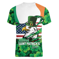 Irish American St Patrick's Day Women V-Neck T-Shirt USA Eagle Leprechaun Hat Shamrock Pattern
