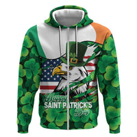 Irish American St Patrick's Day Zip Hoodie USA Eagle Leprechaun Hat Shamrock Pattern