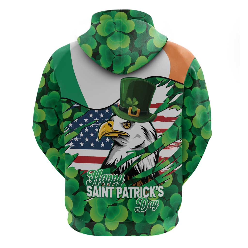 Irish American St Patrick's Day Zip Hoodie USA Eagle Leprechaun Hat Shamrock Pattern