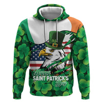Irish American St Patrick's Day Zip Hoodie USA Eagle Leprechaun Hat Shamrock Pattern