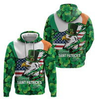 Irish American St Patrick's Day Zip Hoodie USA Eagle Leprechaun Hat Shamrock Pattern