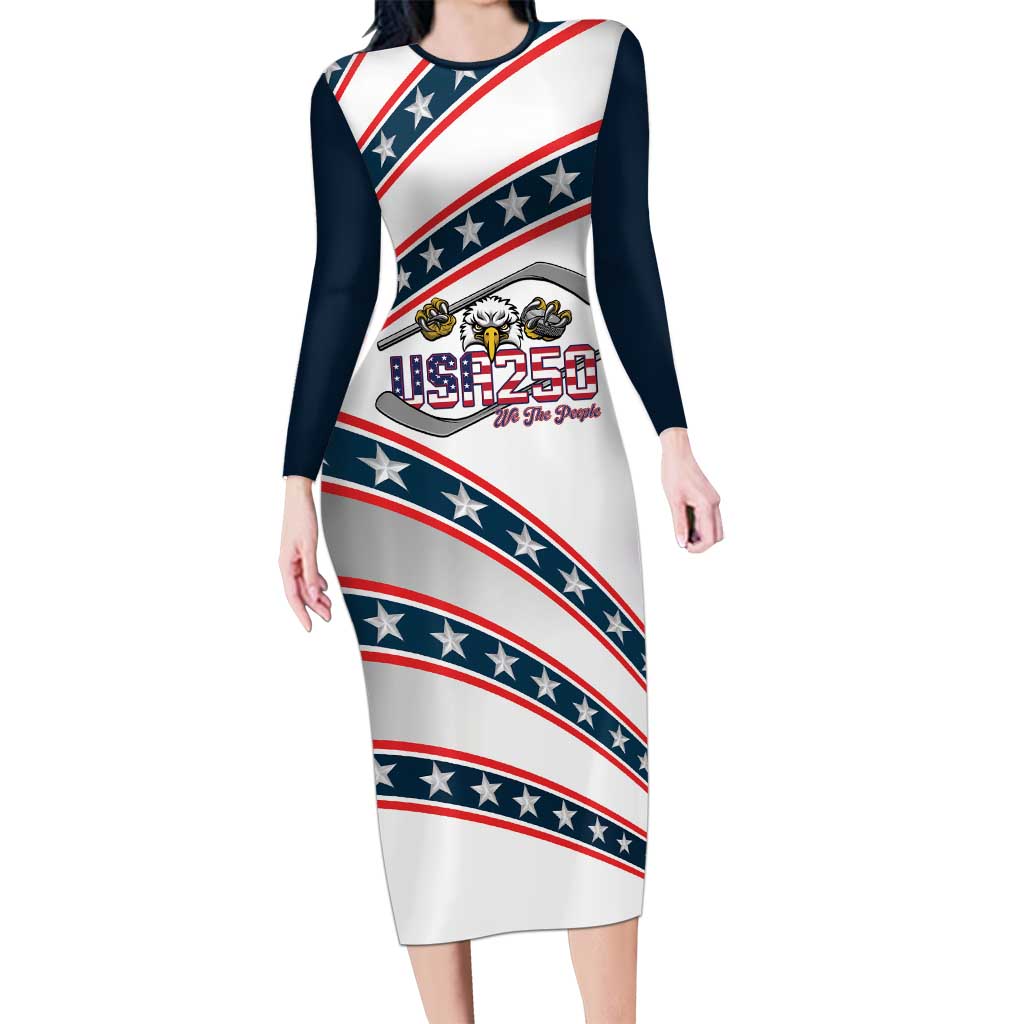 Custom Hockey United States 250th Anniversary Long Sleeve Bodycon Dress USA Semiquincentennial We The People