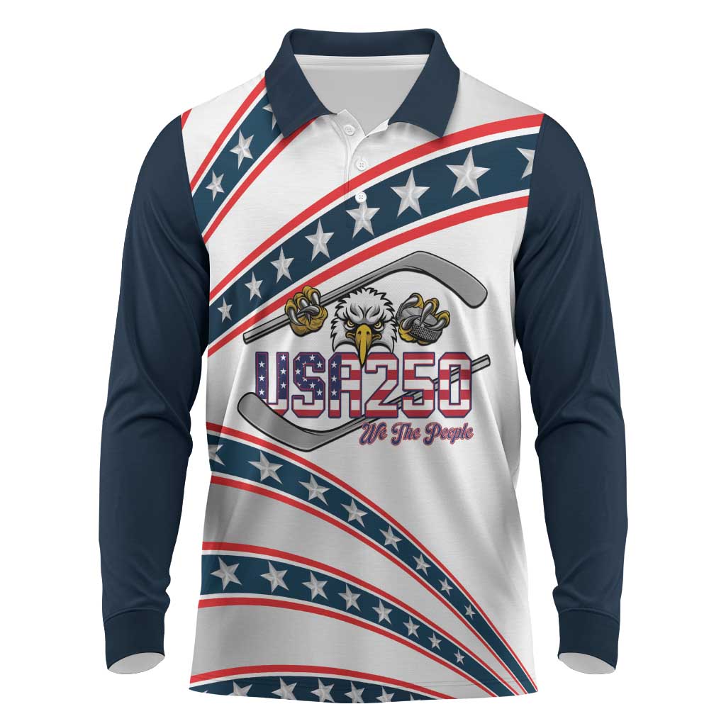 Custom Hockey United States 250th Anniversary Long Sleeve Polo Shirt USA Semiquincentennial We The People
