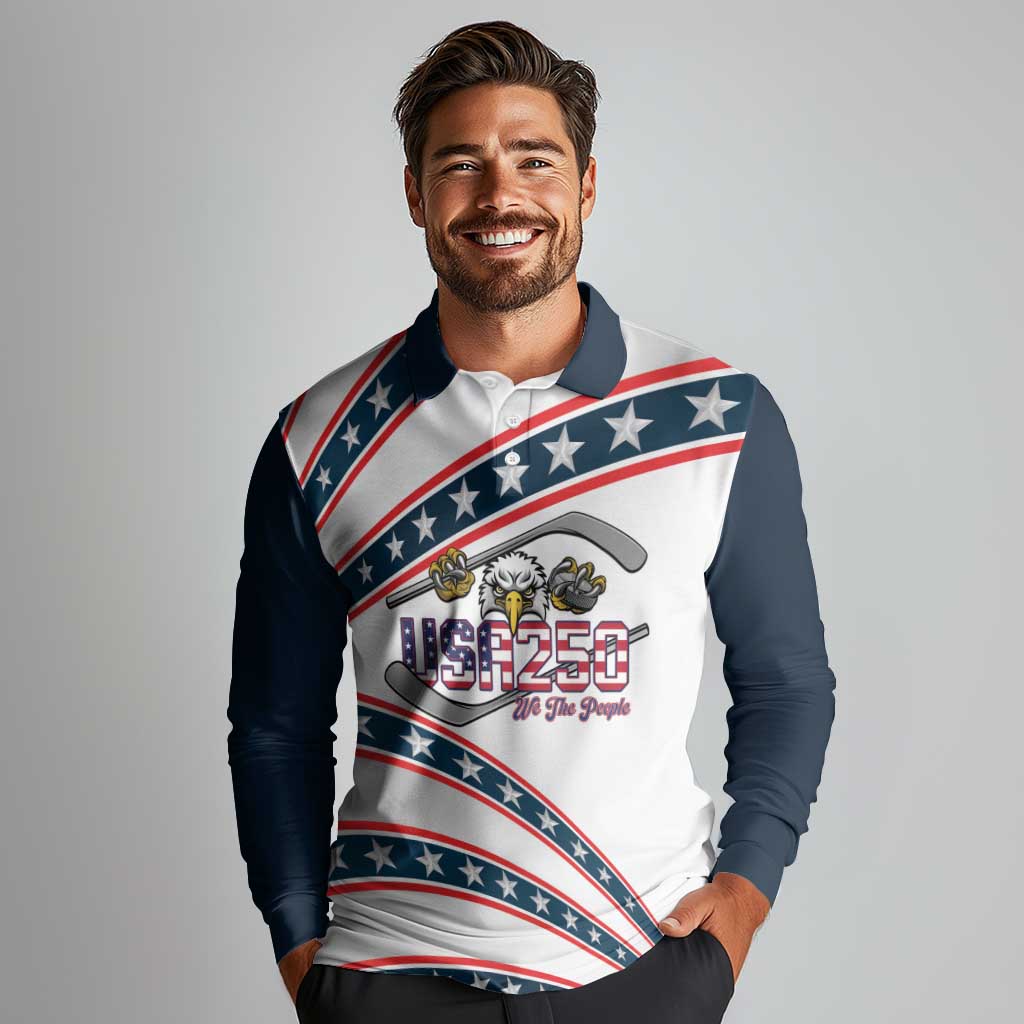 Custom Hockey United States 250th Anniversary Long Sleeve Polo Shirt USA Semiquincentennial We The People