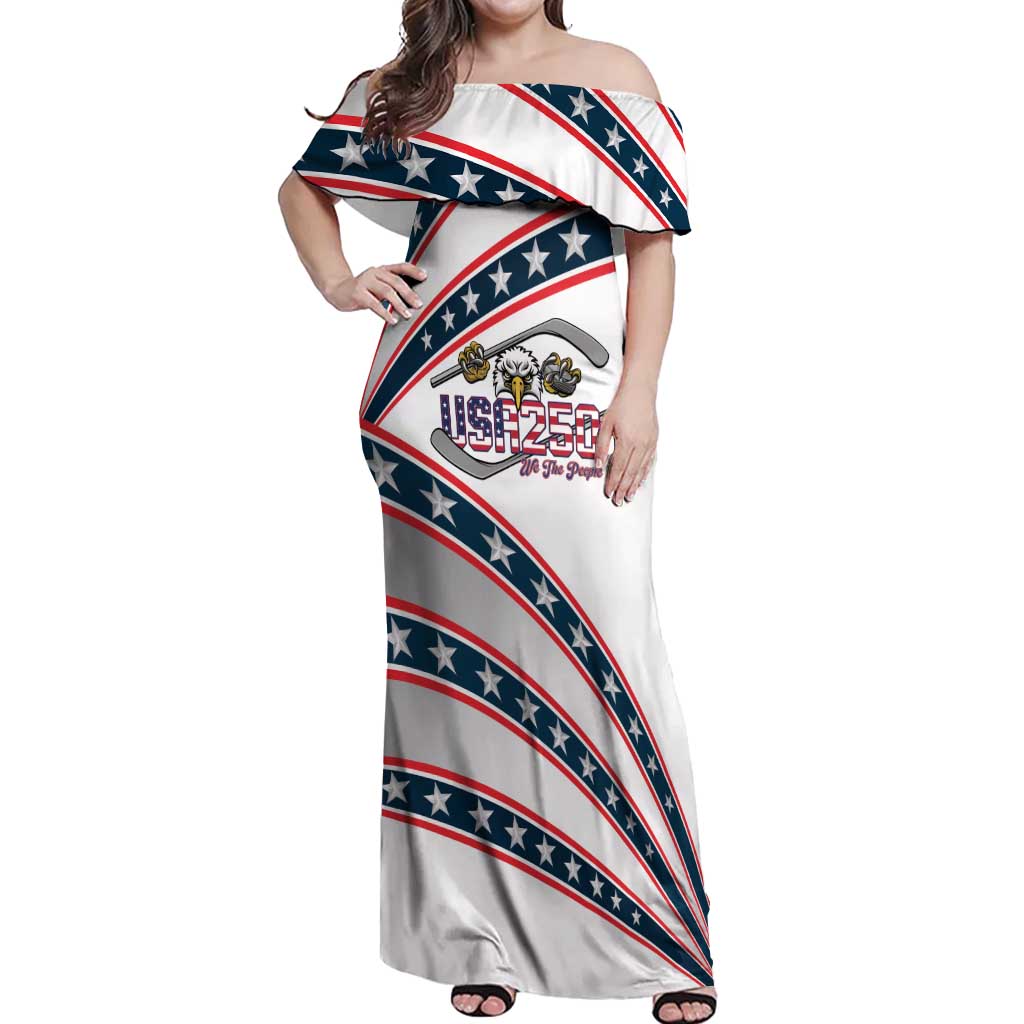 Custom Hockey United States 250th Anniversary Off Shoulder Maxi Dress USA Semiquincentennial We The People