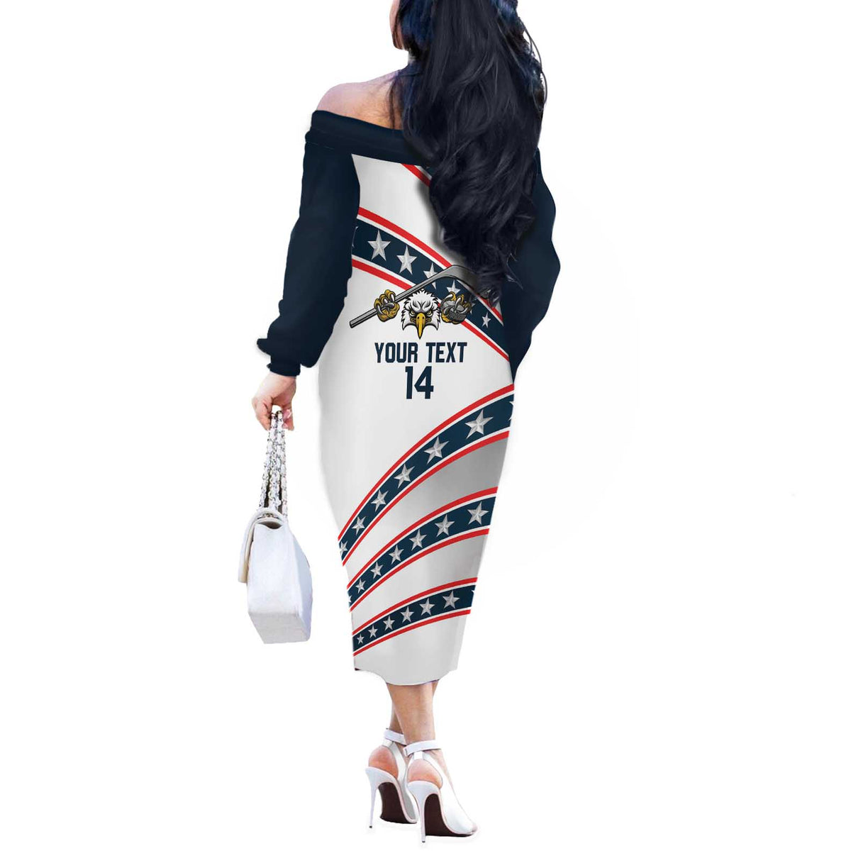 Custom Hockey United States 250th Anniversary Off The Shoulder Long Sleeve Dress USA Semiquincentennial We The People