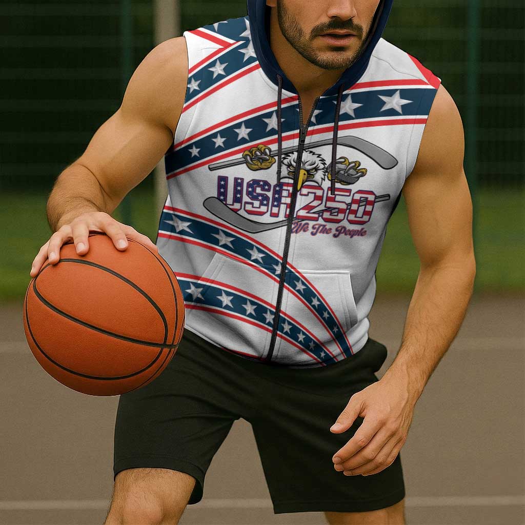 Custom Hockey United States 250th Anniversary Sleeveless Zip Hoodie USA Semiquincentennial We The People
