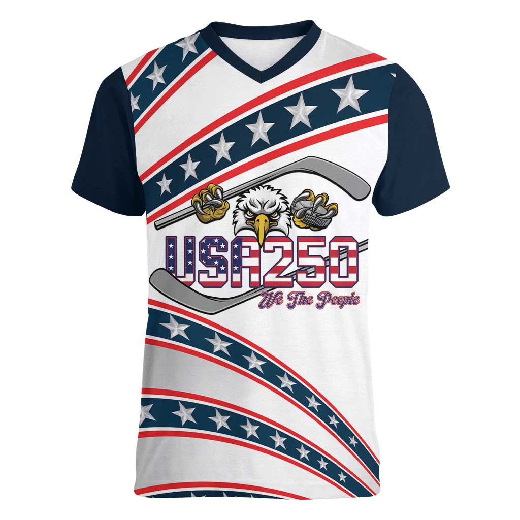 Custom Hockey United States 250th Anniversary Women V-Neck T-Shirt USA Semiquincentennial We The People