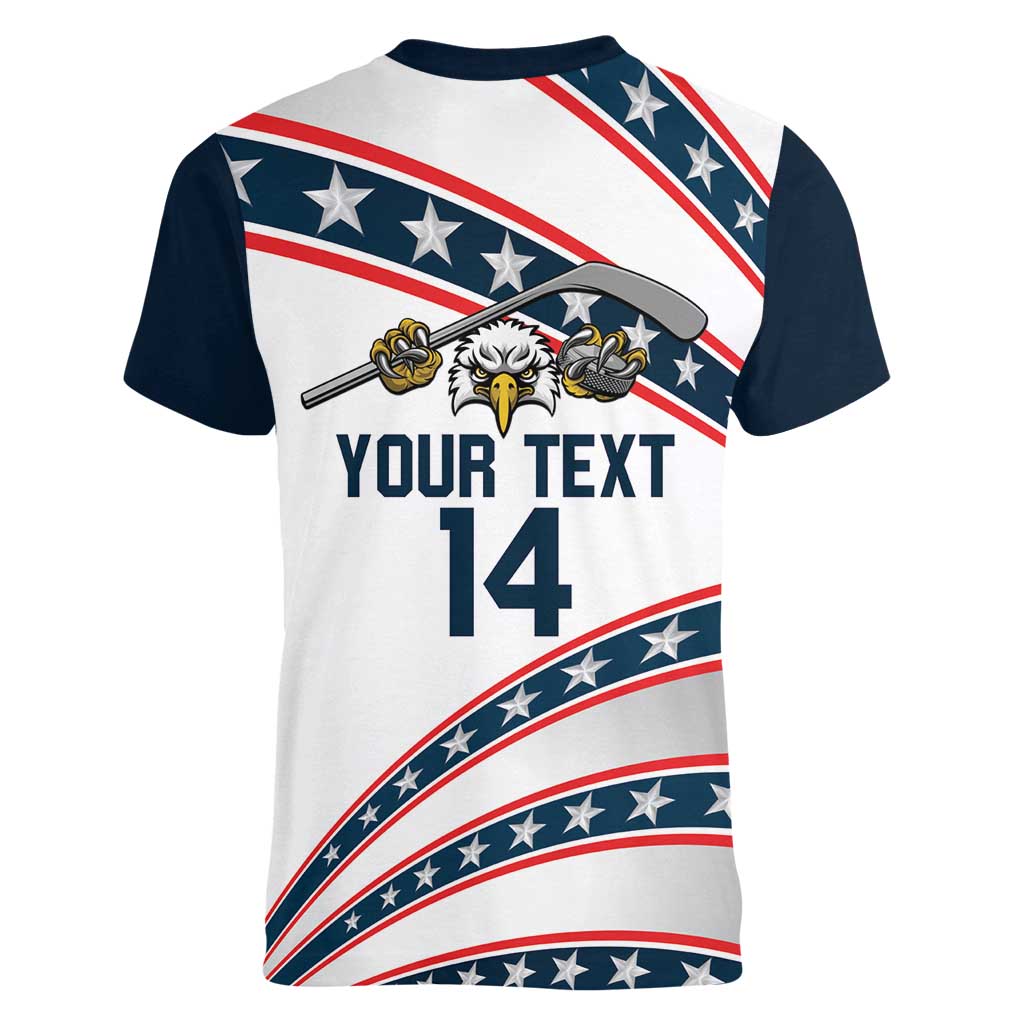 Custom Hockey United States 250th Anniversary Women V-Neck T-Shirt USA Semiquincentennial We The People