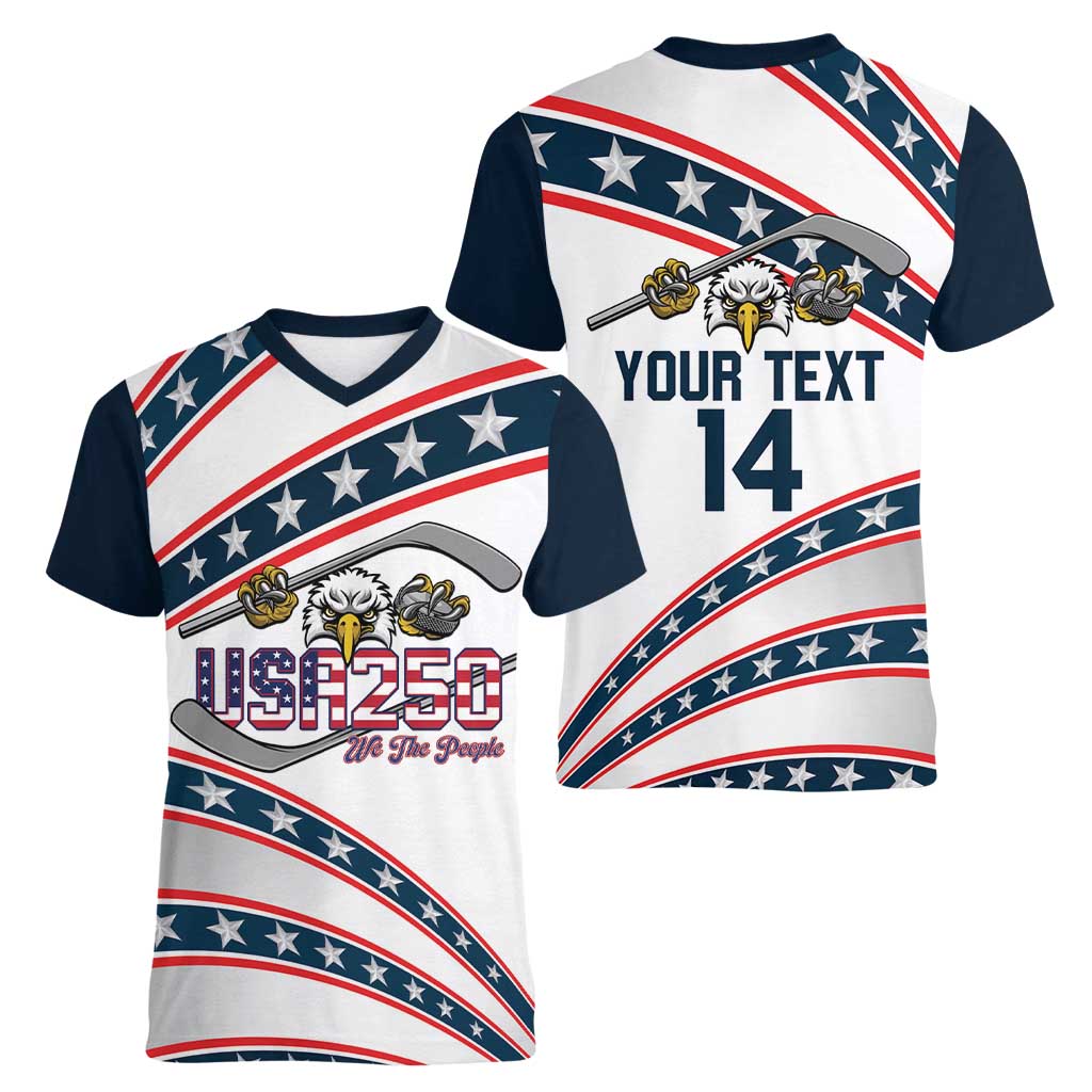 Custom Hockey United States 250th Anniversary Women V-Neck T-Shirt USA Semiquincentennial We The People