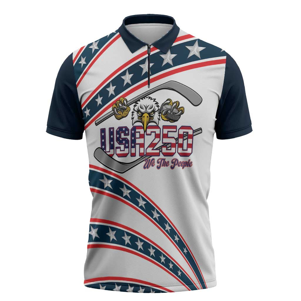 Custom Hockey United States 250th Anniversary Zipper Polo Shirt USA Semiquincentennial We The People
