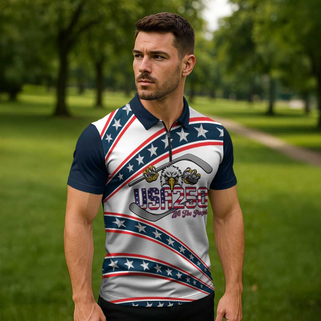 Custom Hockey United States 250th Anniversary Zipper Polo Shirt USA Semiquincentennial We The People
