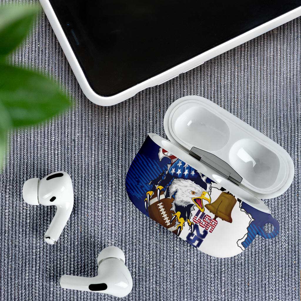 Football United States 250th Anniversary AirPods Case USA Flag Eagle Liberty Bell