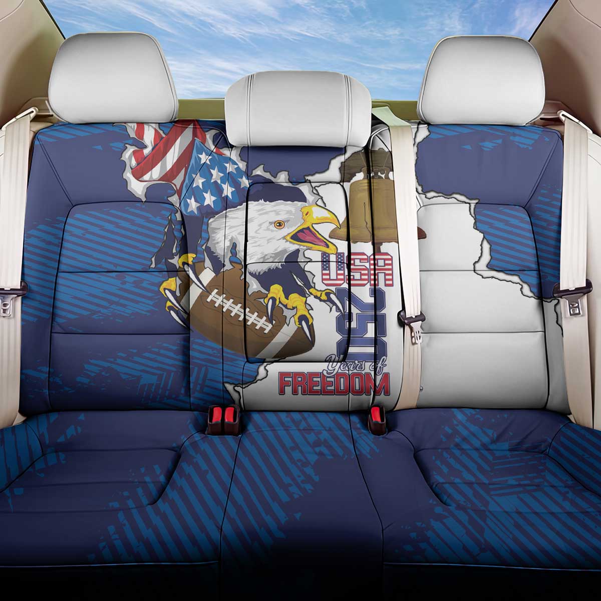 Football United States 250th Anniversary Back Car Seat Cover USA Flag Eagle Liberty Bell