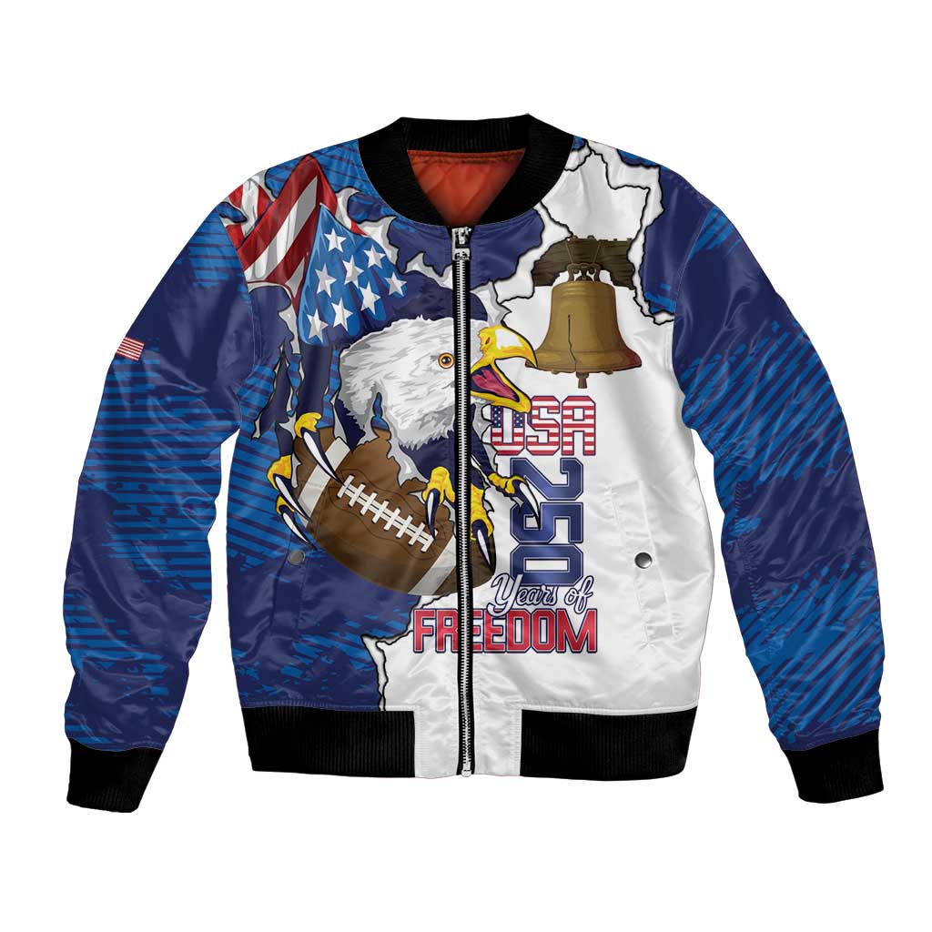 Personalized Football United States 250th Anniversary Bomber Jacket USA Flag Eagle Liberty Bell
