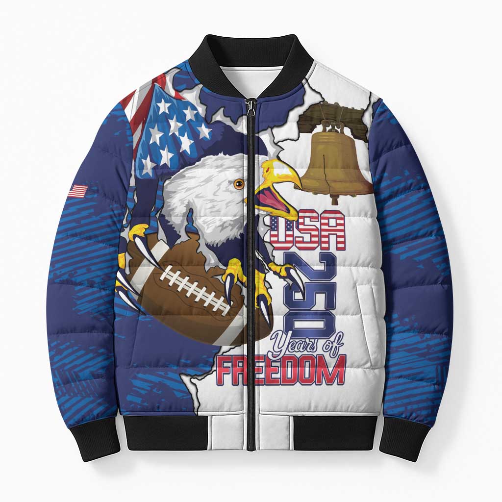 Personalized Football United States 250th Anniversary Bomber Puffer Jacket USA Flag Eagle Liberty Bell