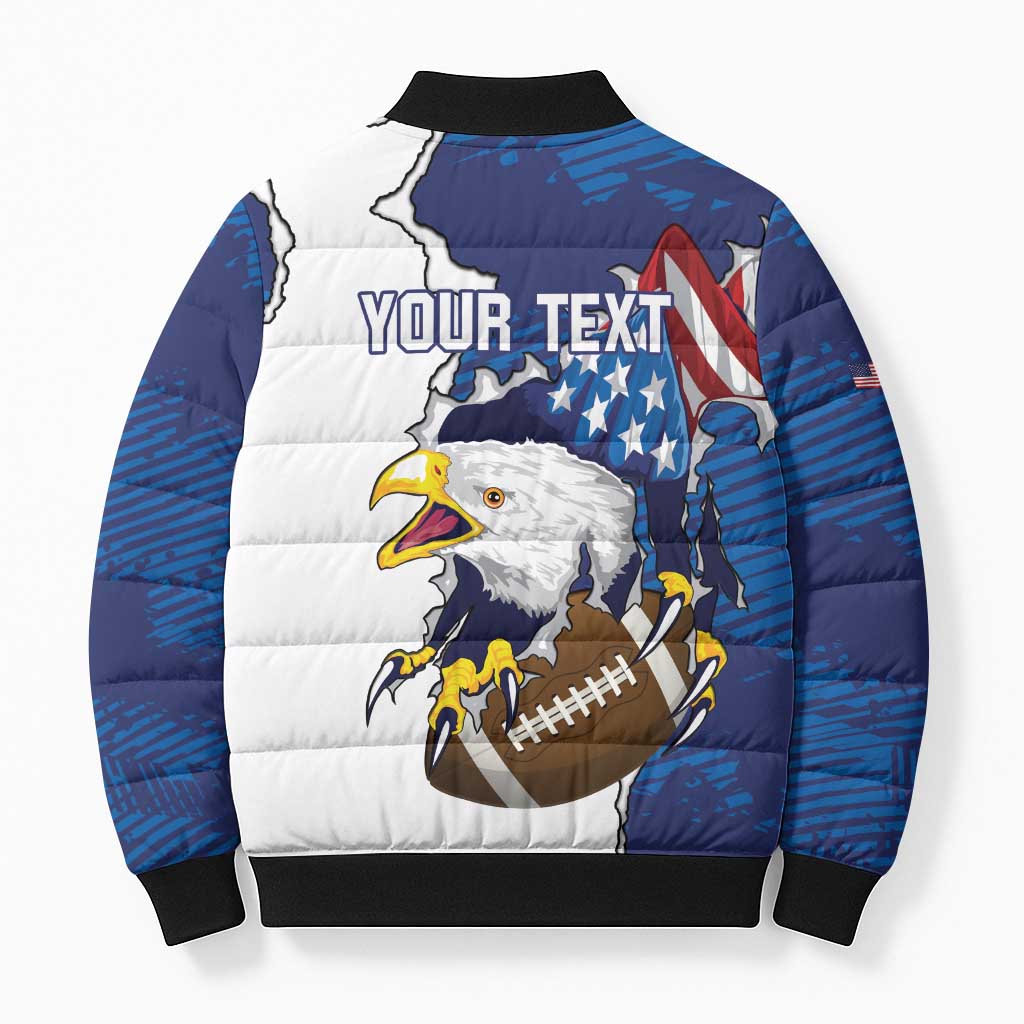 Personalized Football United States 250th Anniversary Bomber Puffer Jacket USA Flag Eagle Liberty Bell
