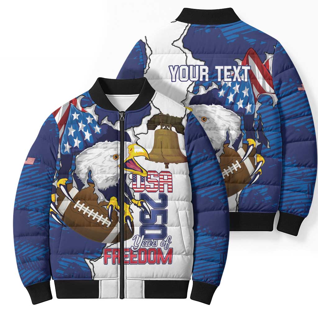 Personalized Football United States 250th Anniversary Bomber Puffer Jacket USA Flag Eagle Liberty Bell