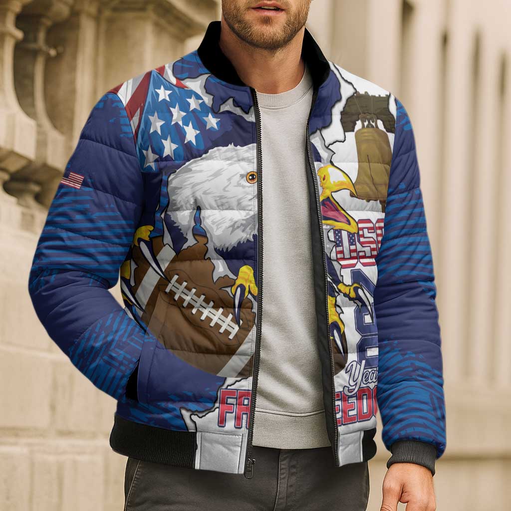 Personalized Football United States 250th Anniversary Bomber Puffer Jacket USA Flag Eagle Liberty Bell